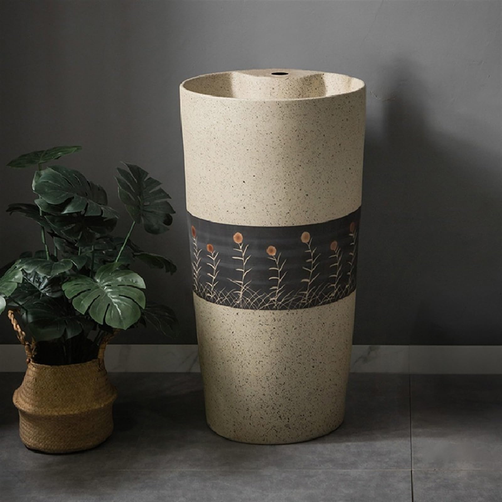 Lavabo de cerámica con columna tallada, fregadero de pie con un solo agujero para grifo, combo de una pieza para interiores y exteriores, talla A, B-One Size