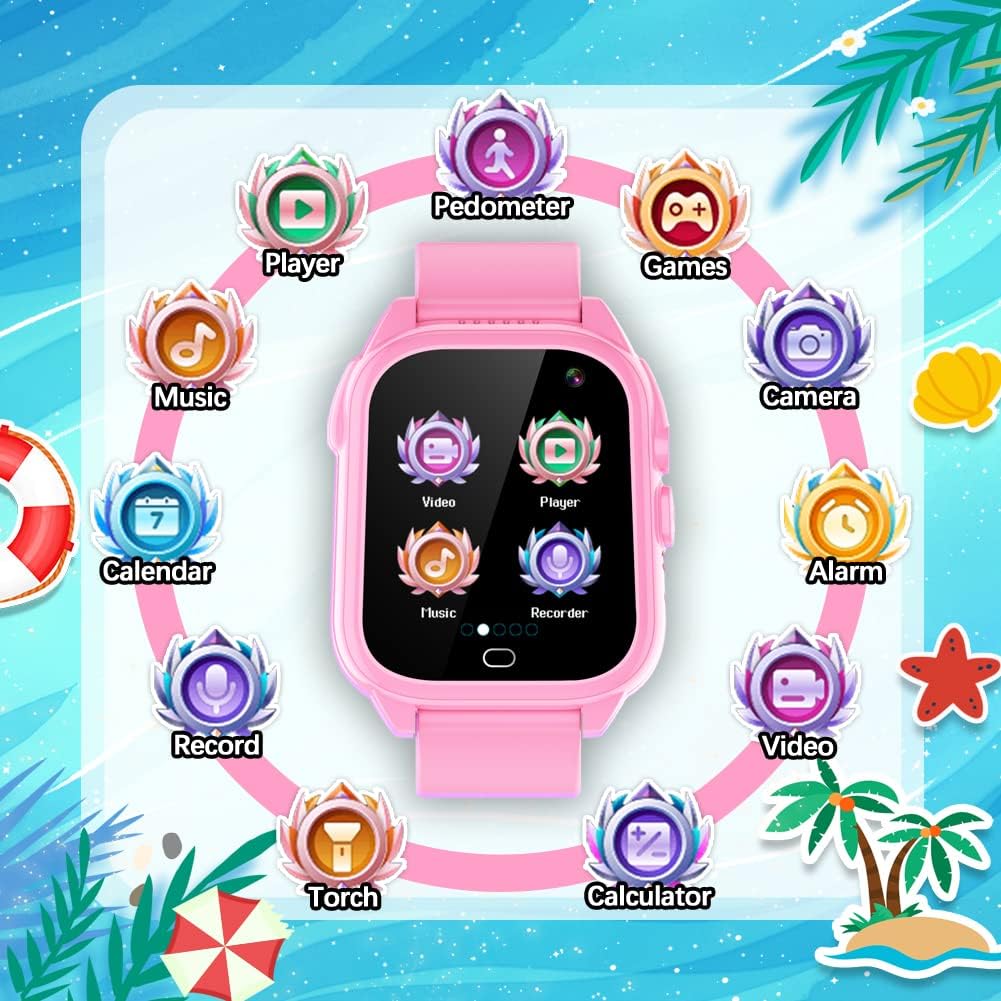 OVV Smart Watch for Kids Boys Girls Age 3-12 with Waterproof 26 Games 1.44'' Touch Screen HD Camera MP3 Player Video Recorder Pedometer Alarm Clock Calculator Torch Wrist Watch Children Learning Toys