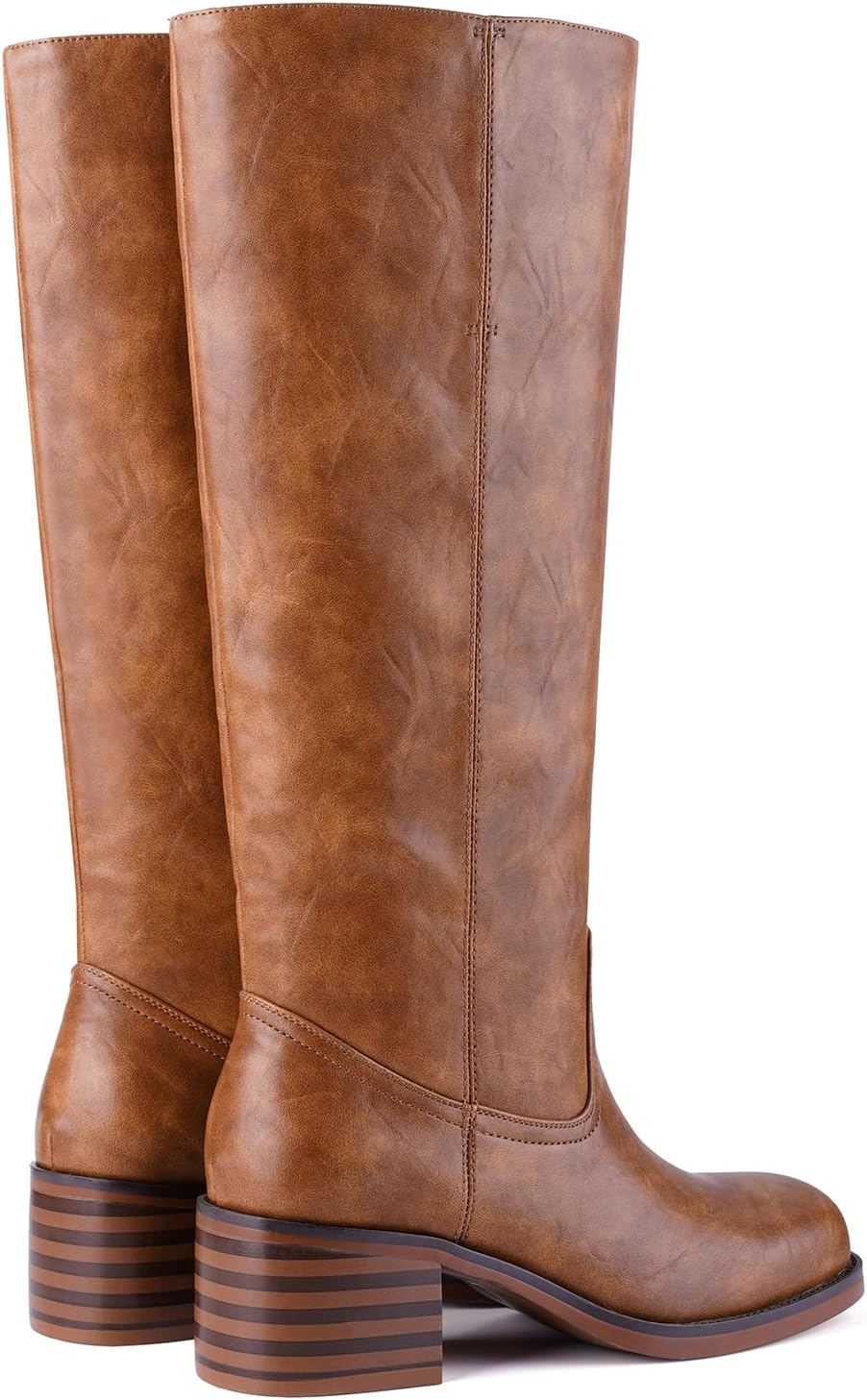 Knee High Boots for Women Square Toe Riding Boots Chunky Block Heel Wide Calf Tall Boots Comfortable Low Heel Campus Casual