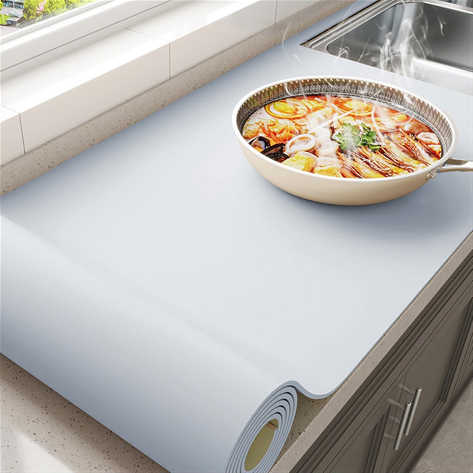 Hitzebeständige Silikon Küchenarbeitsplattenmatte rutschfest Tischschutz Blau 70x120cm und leicht zu reinigen ideal zum Kochen und Backen