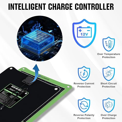 Miniatura 6 de ECO-WORTHY Actualización de 7.5 W cargador de batería solar para coche, mantenedor de 12 V, panel solar, portátil, cargador de goteo solar portátil