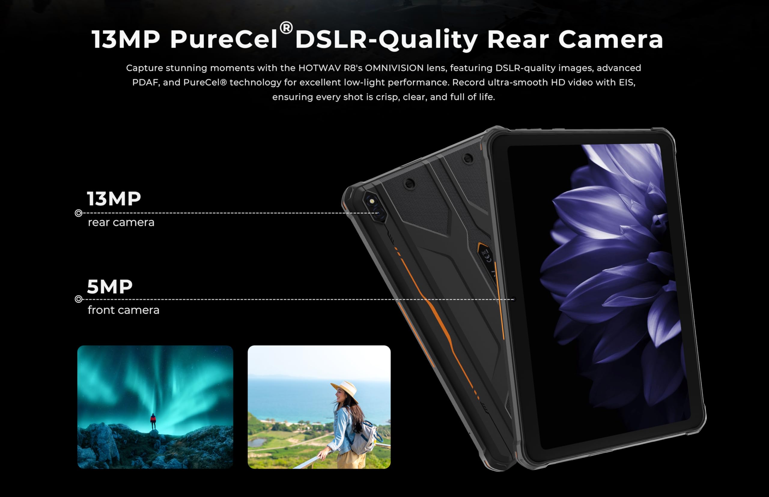 HOTWAV R8 Outdoor Tablet 2026, 12GB+128GB/1TB Handys, Android 14 Tablet 10.1" HD+, 10800mAh Rugged Tablete, 13MP+5MP, IP68 Waterproof Outdoor Smartphone 4G LTE,5G WiFi,OTG,GPS,FM,Face ID,Schwarz