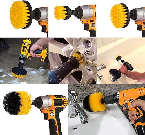 Miniatura 3 de Juego de 5 cepillos de taladro, cepillos de limpieza de 1/4 pulgadas para bañeras, baño, azulejos, lechada, alfombras, ruedas de automóvil, cocina,