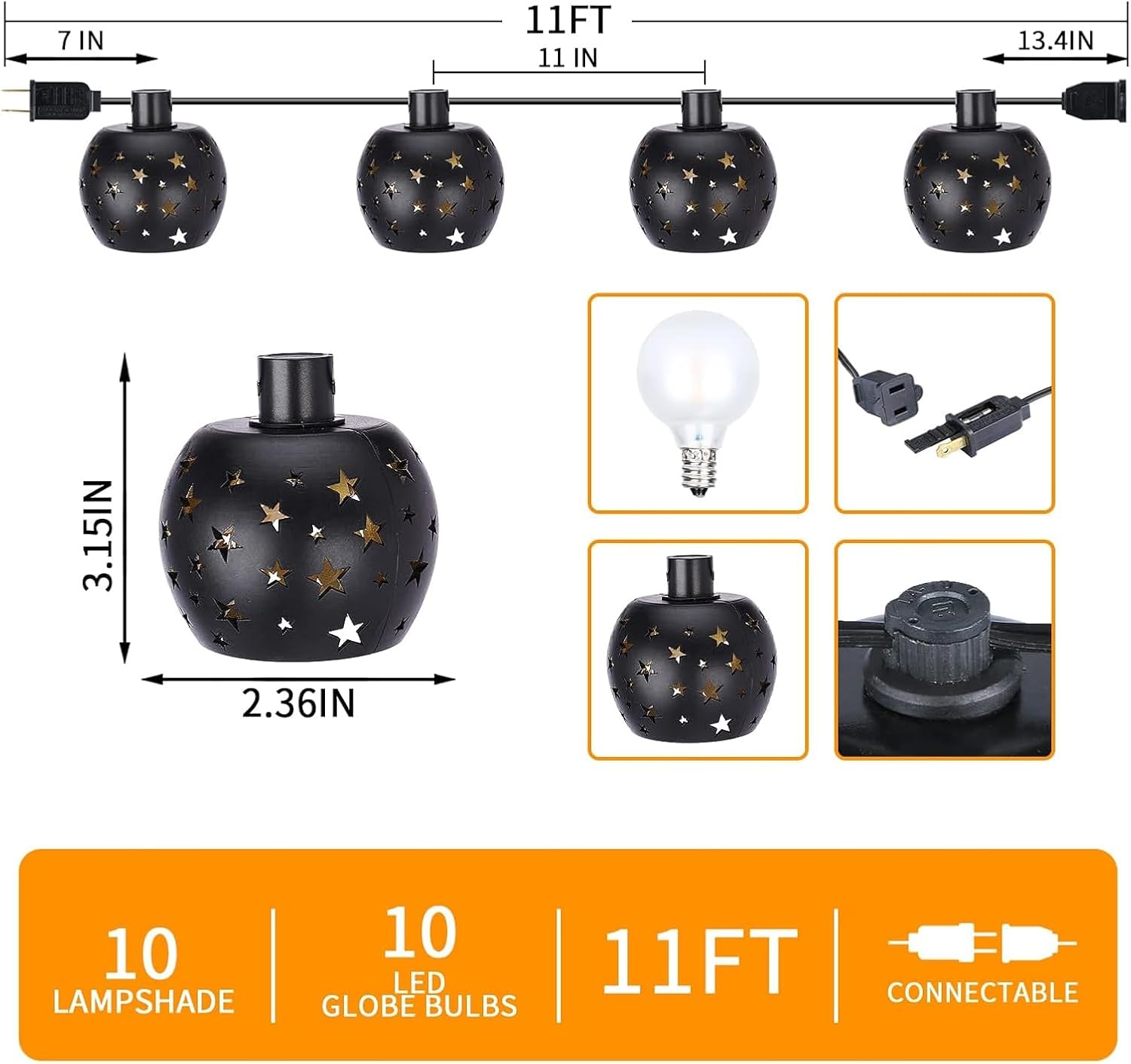 Vigdur Lantern String Lights, Star String Lights Plug in with 10 Clear G40 Bulbs and Star Plastic Lamp Shades, Connectable Moroccan Decoration Light for Home Holiday Party Decorations(9.84FT)