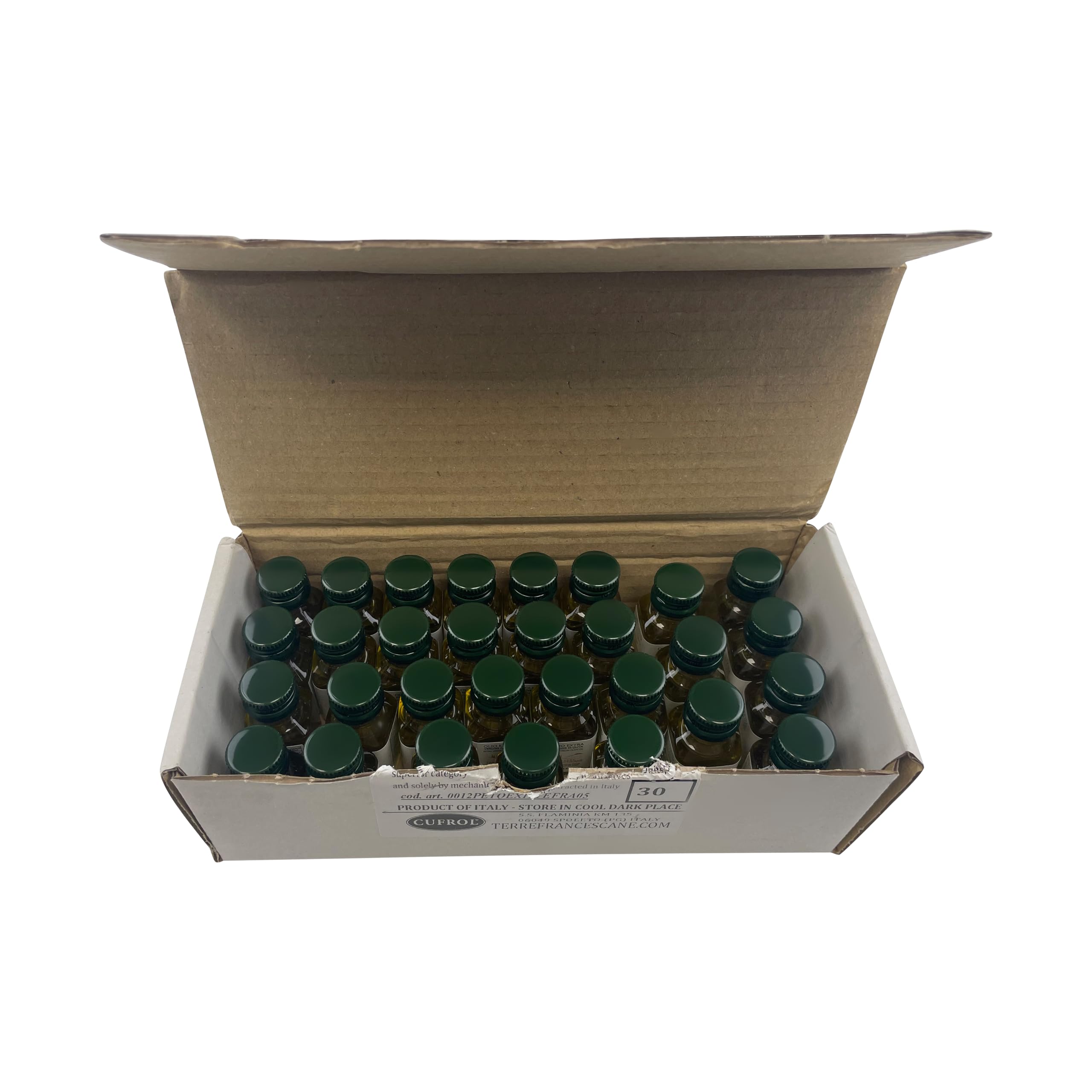 TERRE FRANCESCANE kleine mini Fläschchen von extra nativem Olivenöl 30x 12ml | kaltgepresst | italienisch | 0,8% Säure | Probierset | Geschenkset | für Zuhause & Gastro