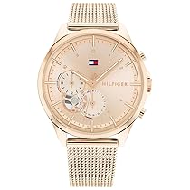 Tommy Hilfiger Orologio Analogico Multifunzione al Quarzo da Donna con Cinturino in Maglia Metallica in Acciaio Inossidabile Color Oro Rosso – 1782486