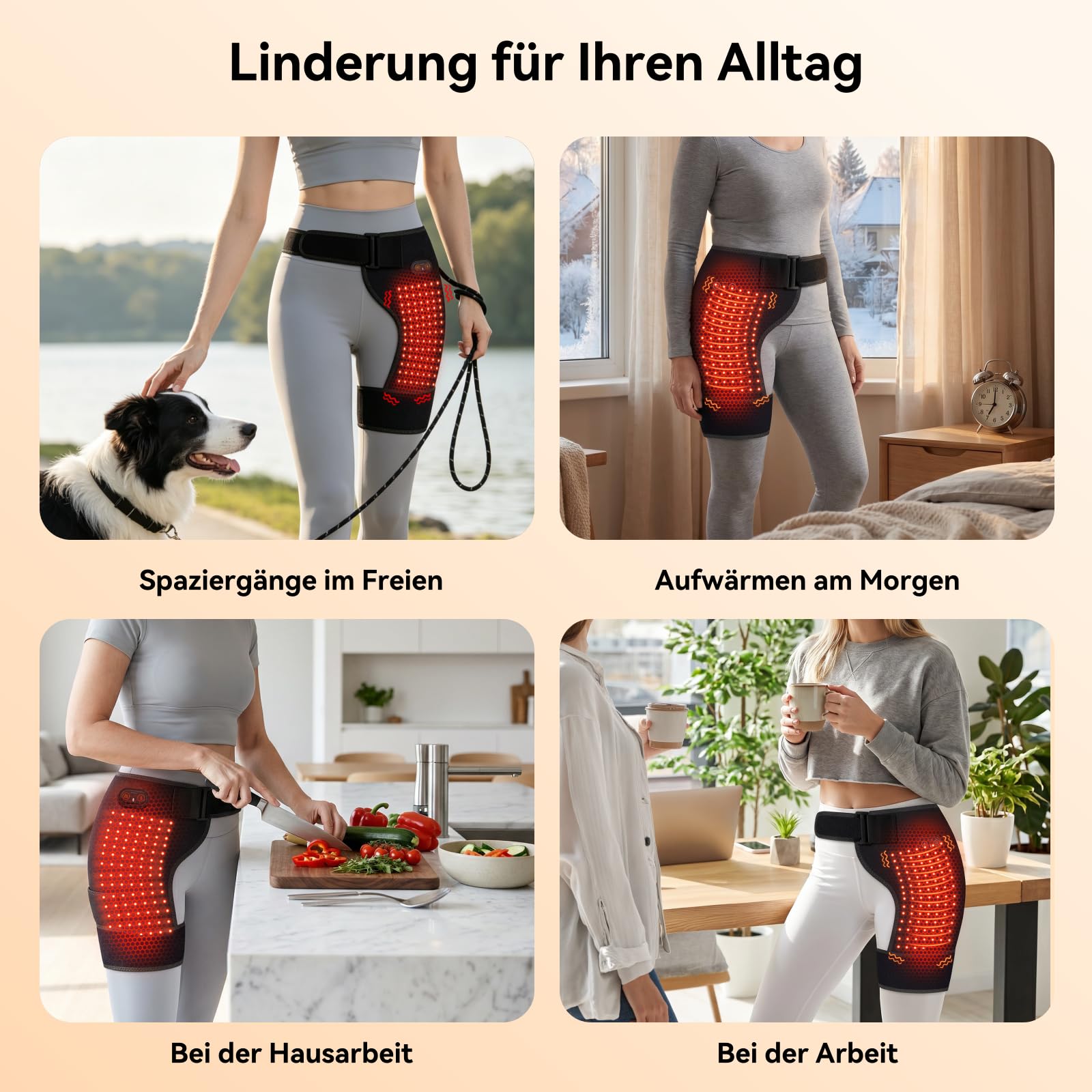 Kabellos Heizkissen für Hüfte Hüftmassagegerät 3 Heiz- & 3 Vibrationsstufen für Ischias-Schmerzlinderung | Beheizte Hüftstütze Heizung Pad Hüfte Wrap für Gesäß, Oberschenkel Schwarz