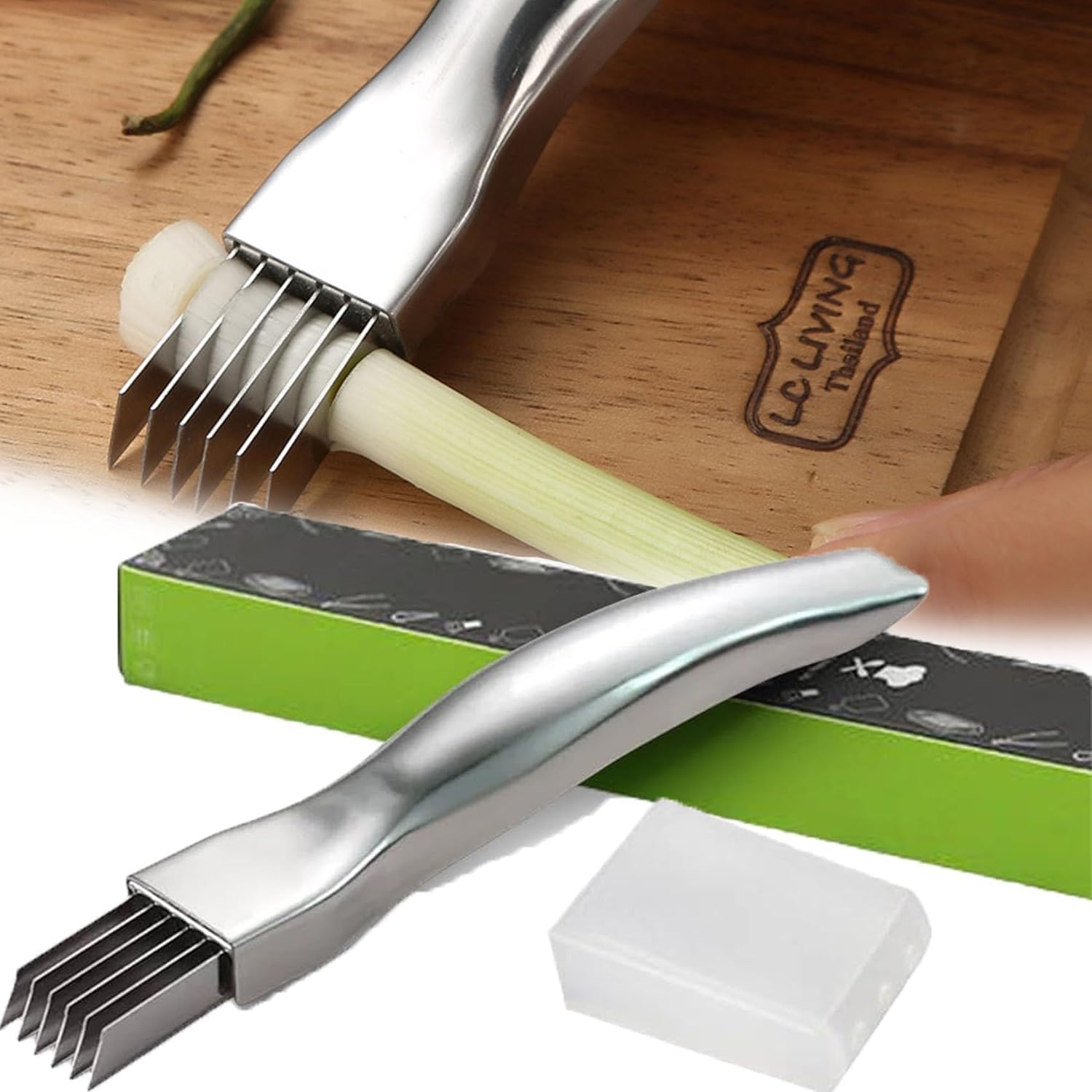 Shred Silk the Knife Stainless Steel, 2024 New Stainless Steel Onion Cutter, Ergonomic Onion Slicer, Onion Blossom Cutter, Kitchen Tools for Slicing and Dicing Onions, Seasoning and Spice Choppers