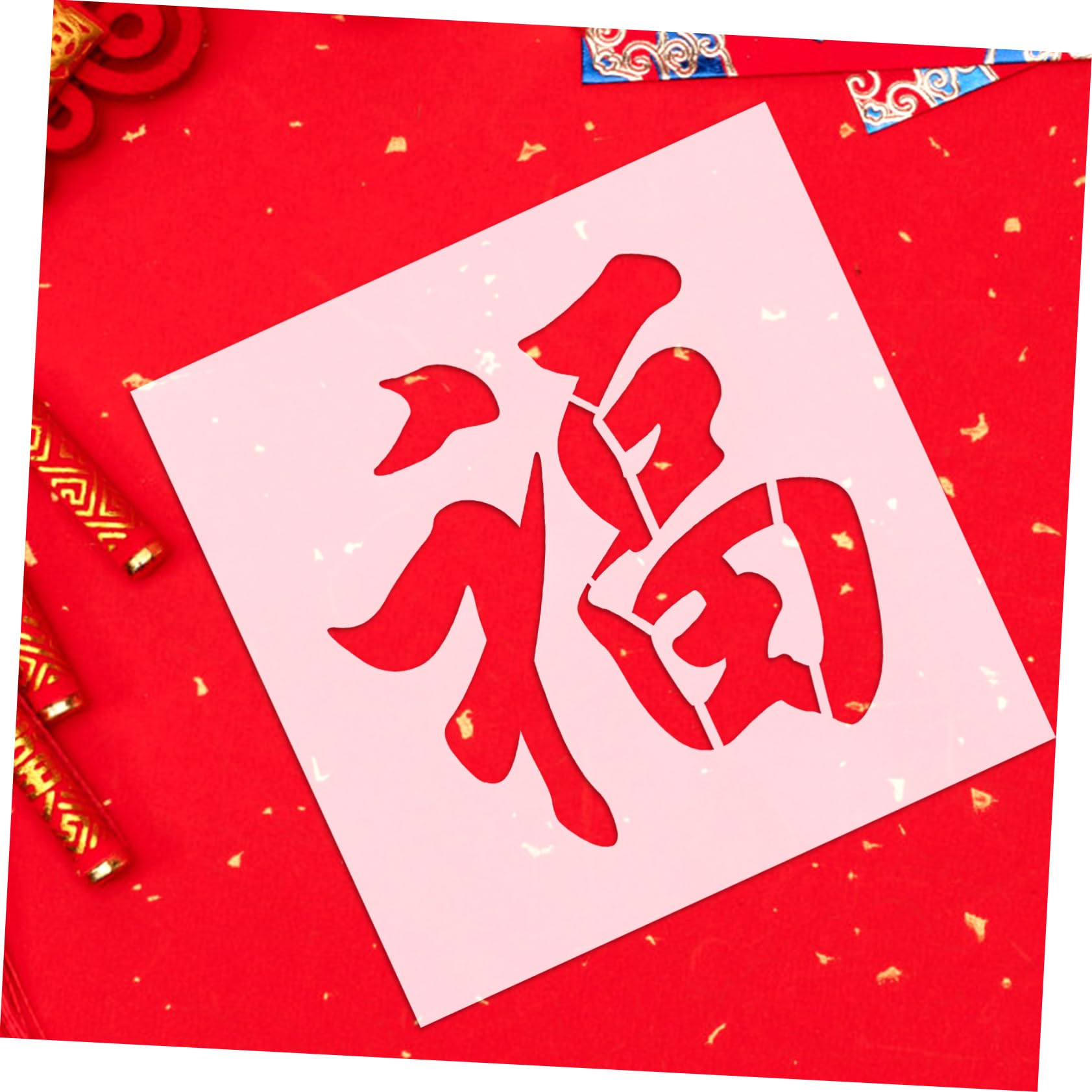 Operitacx 3 Pièces Modèle de mot Fu pochoir mot chinois fu modèle d'art chinois modèle pochoir lettre décoration moule gateau modèle d'aérographe s l'animal de compagnie