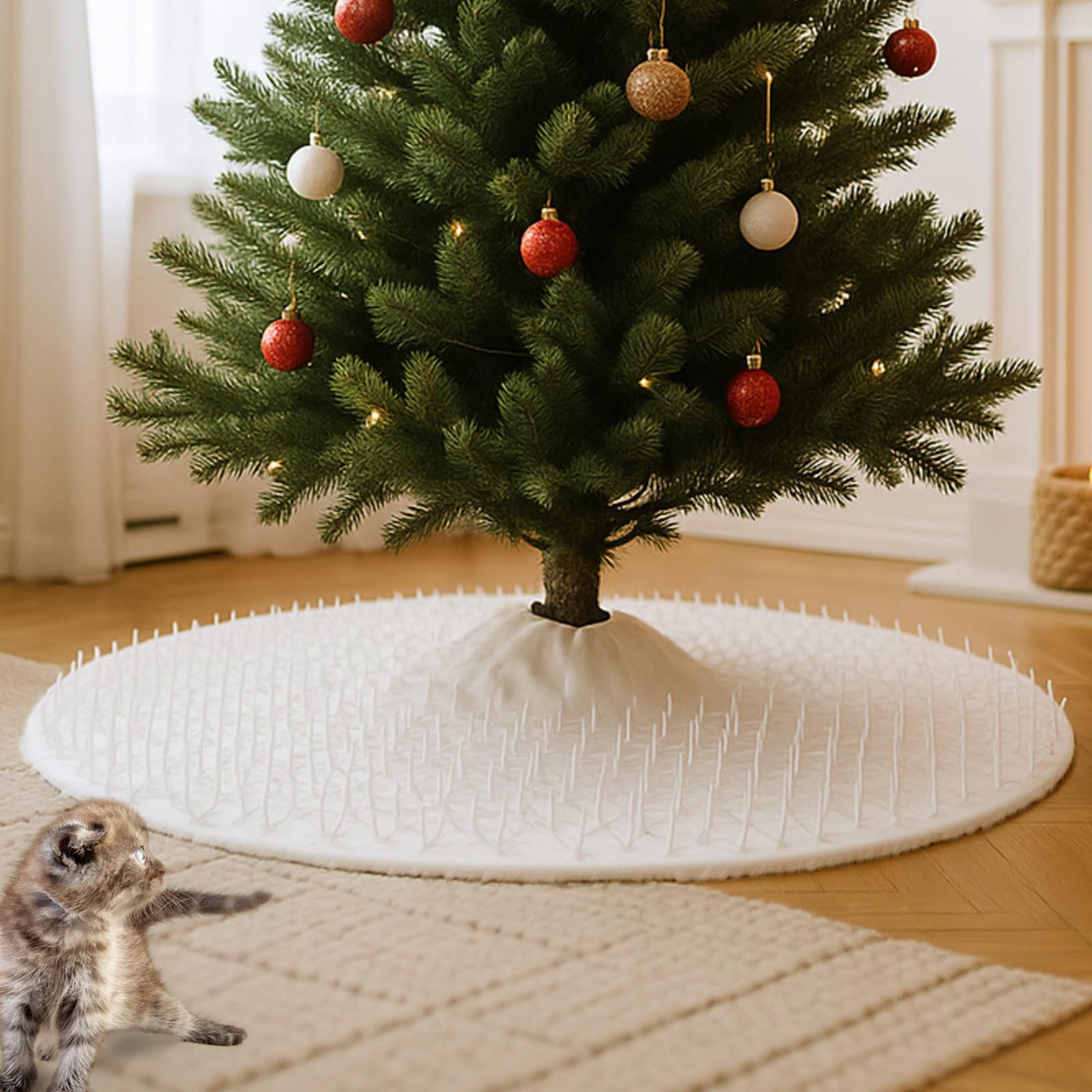 Réseau d'arbre de Noël et tapis dissuasif pour chat Jetec avec jupe blanche de 30,5 cm
