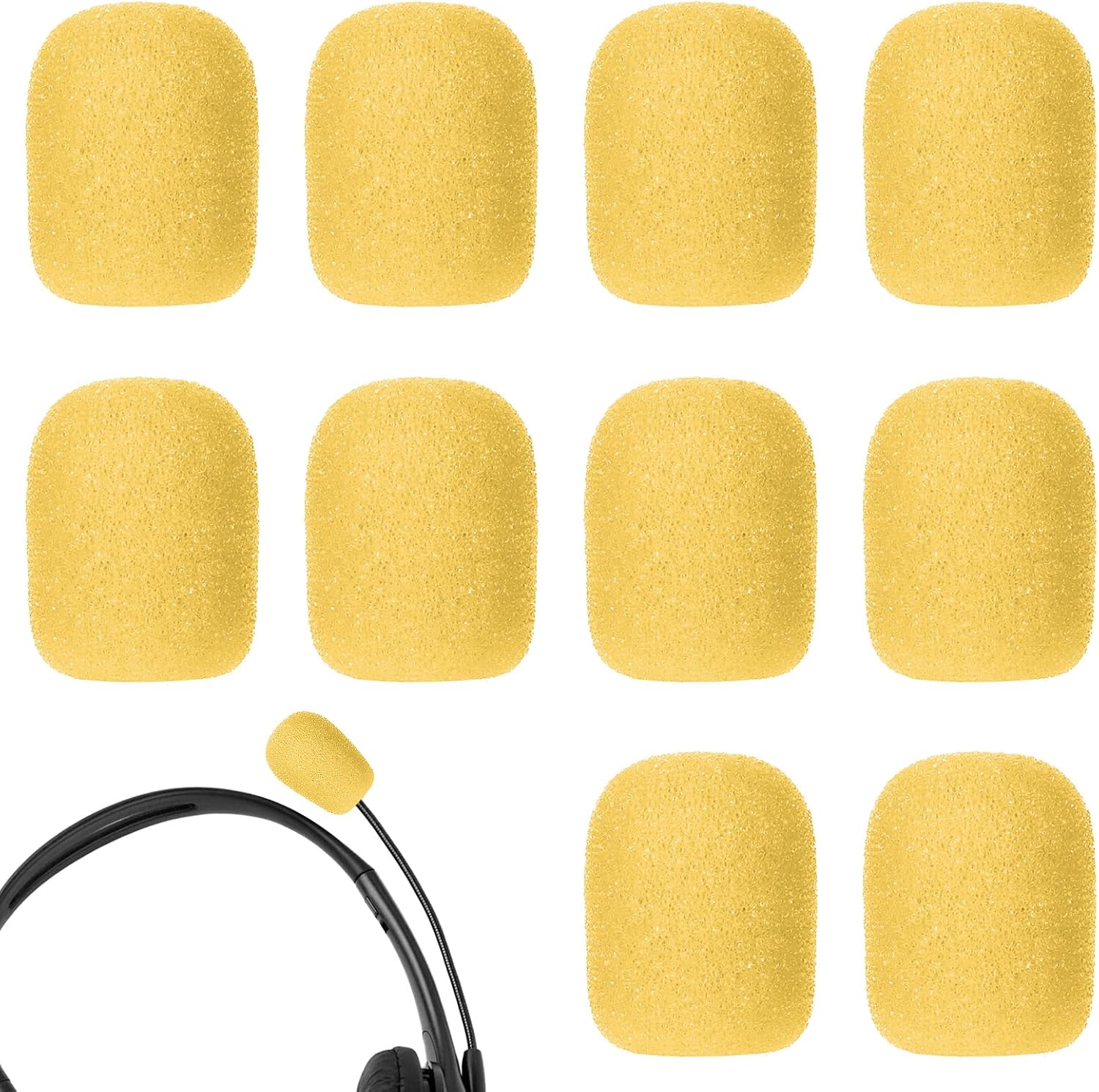 10 Packs Mini Lapel Headset Microphone Covers Foam Yellow Mic Covers for Headsets, Small Microphone Windscreen Foam Lapel Headset Mic Windscreen Mini Microphones Sponge Foams Cover for Noise Reduction