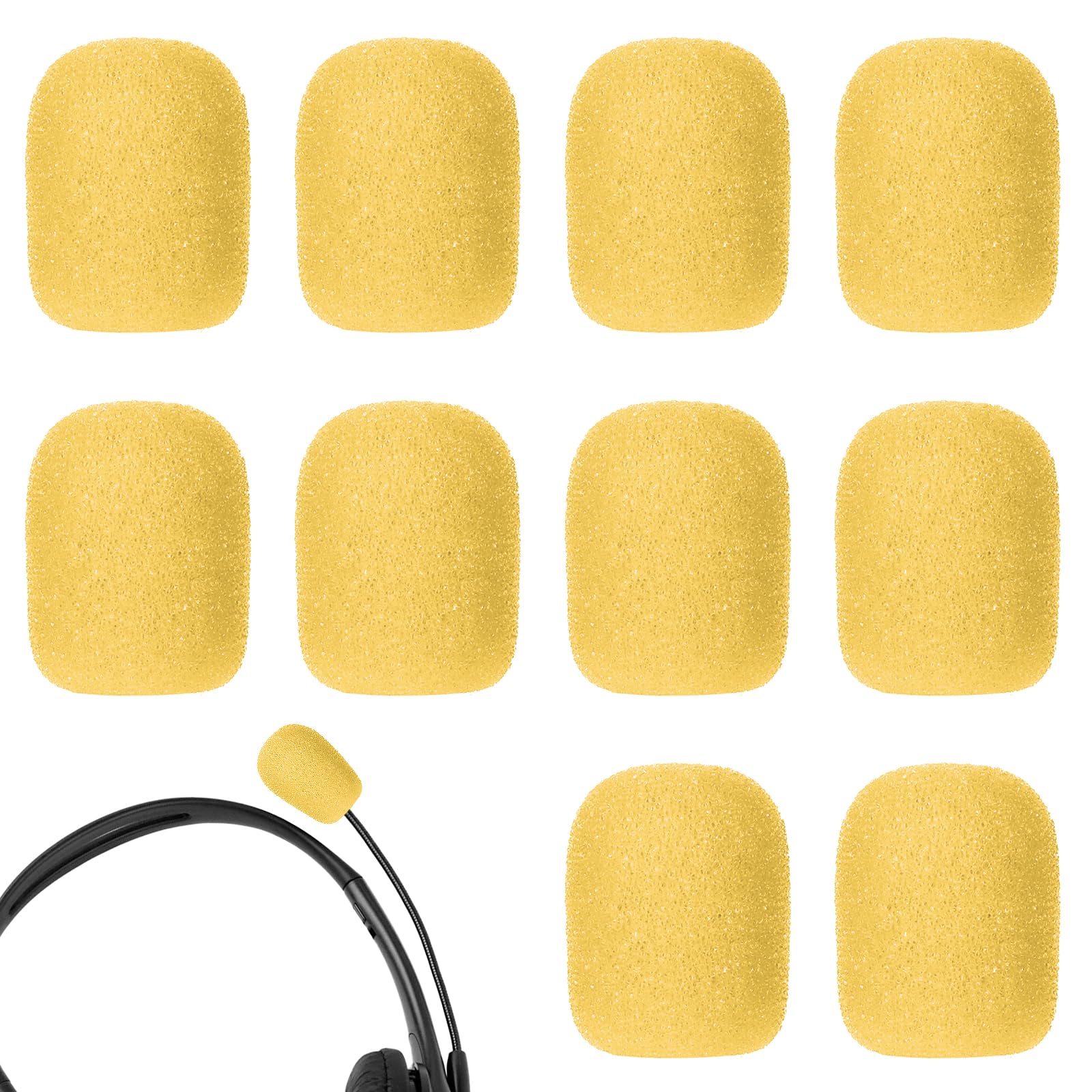 10 Packs Yellow Headset Microphone Covers Foam Small Lapel Mic Sponge Pop Filter Soft Microphone Windscreen Foam Lapel Headset Mic Windscreen Mini Microphones Sponge Foams Cover for Noise Reduction