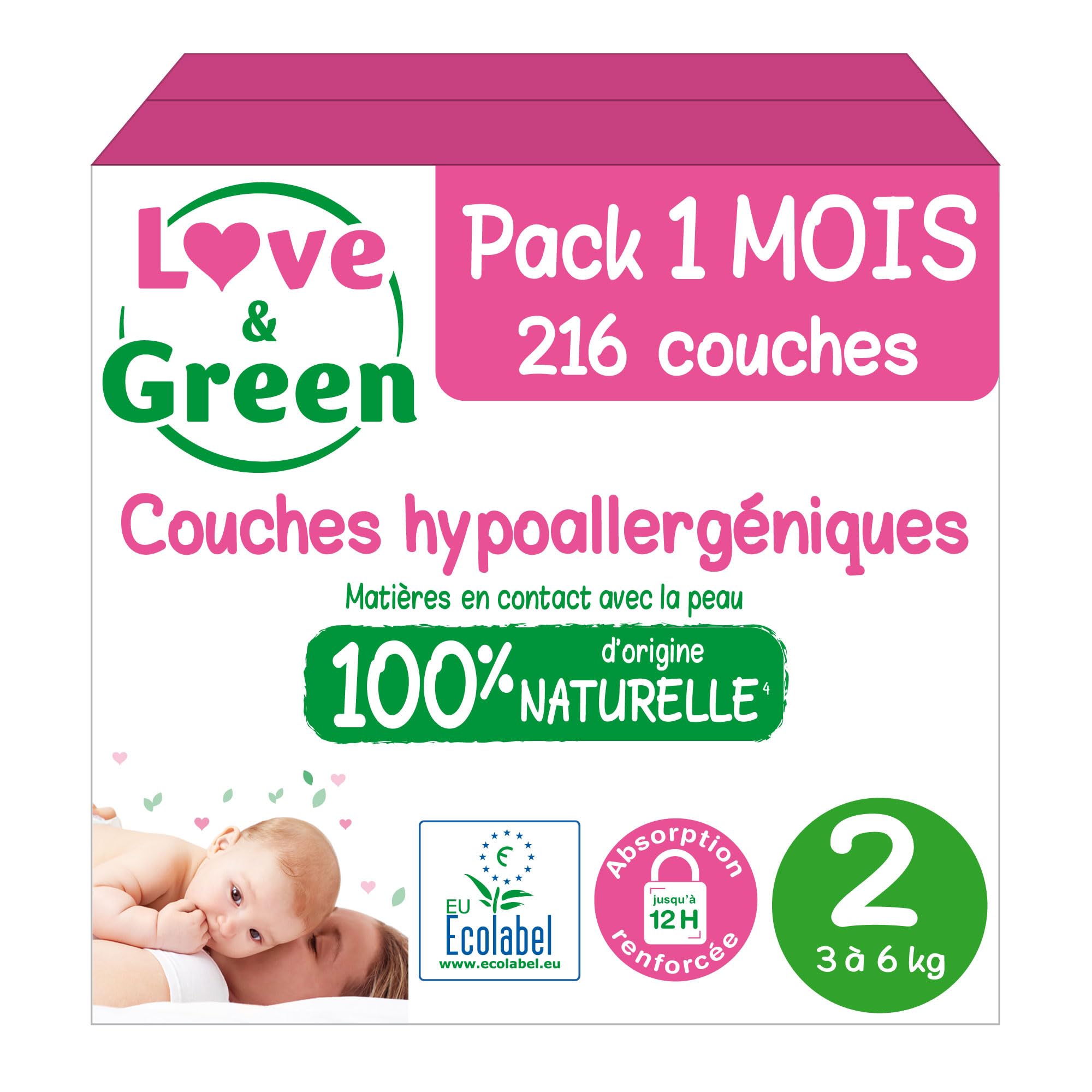 Love & Green Pieluchy dla niemowląt, hipoalergiczne