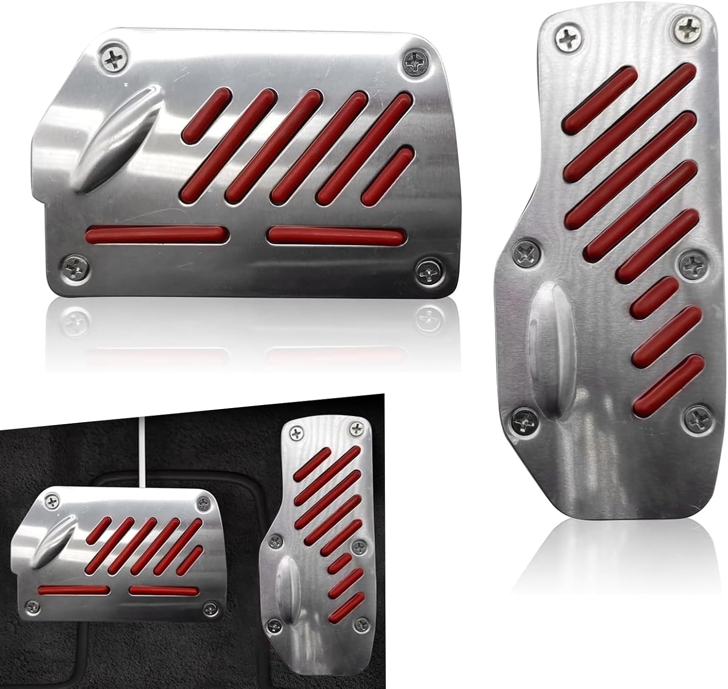 Arwrilt 2PCS Red Non-Slip Brake & Gas Pedal Covers - Universal Anti-Slip Foot Pads for Safer Driving, Easy No-Drill Install