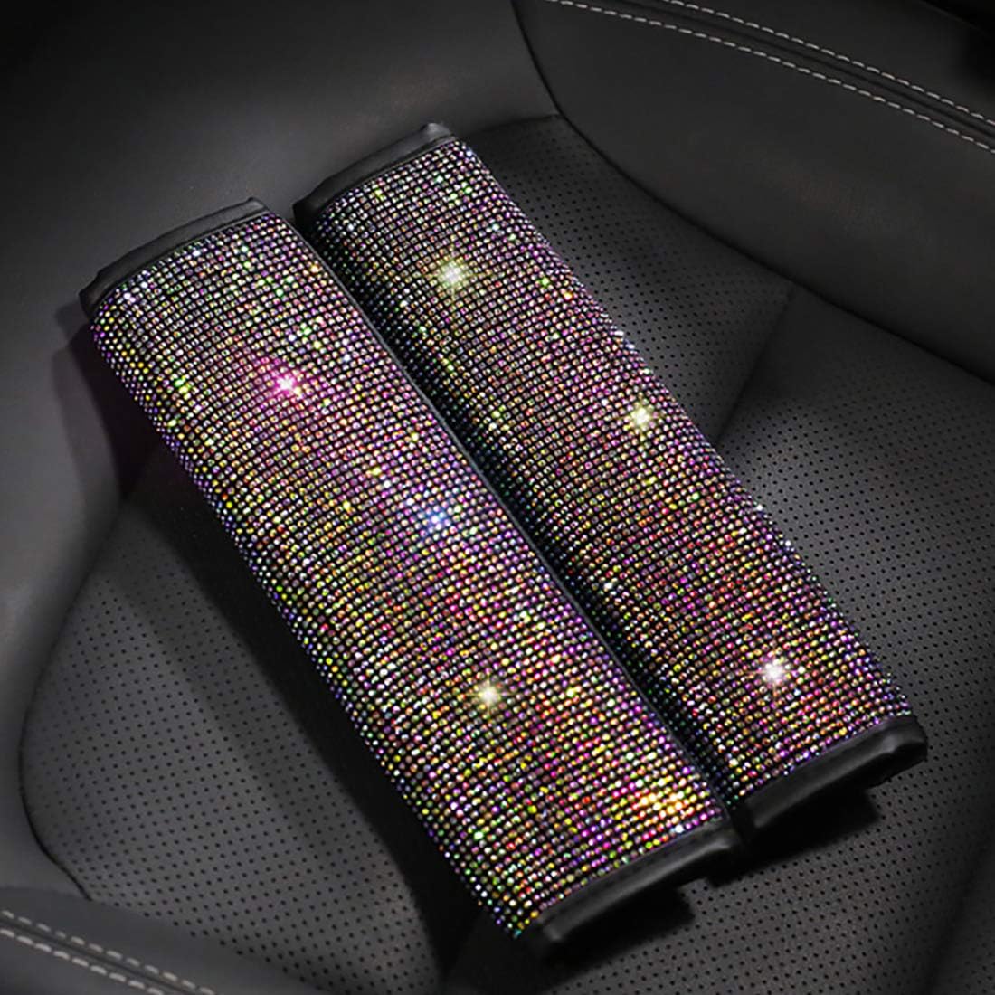 2 Packs Bling Bling Crystal Rhinestones Car Seat Belt Shoulder Pads, Luster Crystal Diamond Car Decor Accessories for Women(HJD)