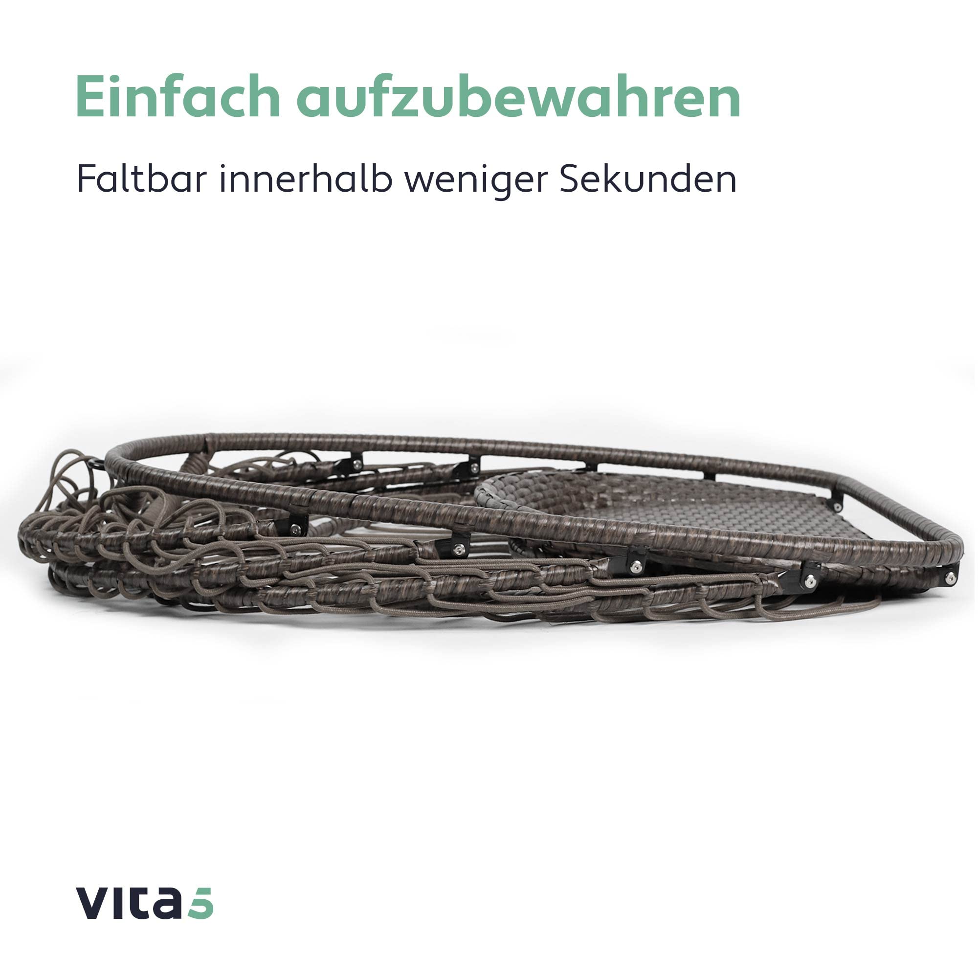 VITA5 Hängesessel mit Gestell - Bequemer Hängekorb Sessel - Rattan Hängesessel Outdoor und Indoor - Boho Egg Schaukel für Terrasse&Leseecke - 150 kg Tragkraft (Grau)
