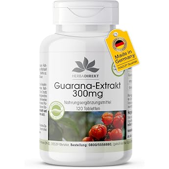 Guarana Extract of 1200 mg - Guarana - 120 Tablets - Vegan HERBADIREKT by Warnke Vitalstoffe - German Pharmacy Quality