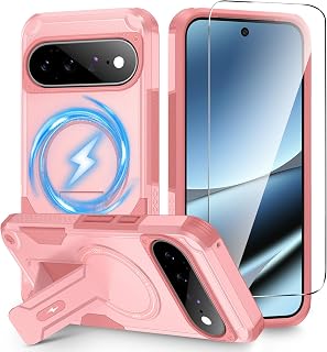 Caka for Google Pixel 11 Pro XL Case with Stand and Screen Protector Pink | Compatible with MagSafe, Built-in Hidden Kickstand, Solid Protective Dual-layer TPU+PC Shockproof Phone Cover