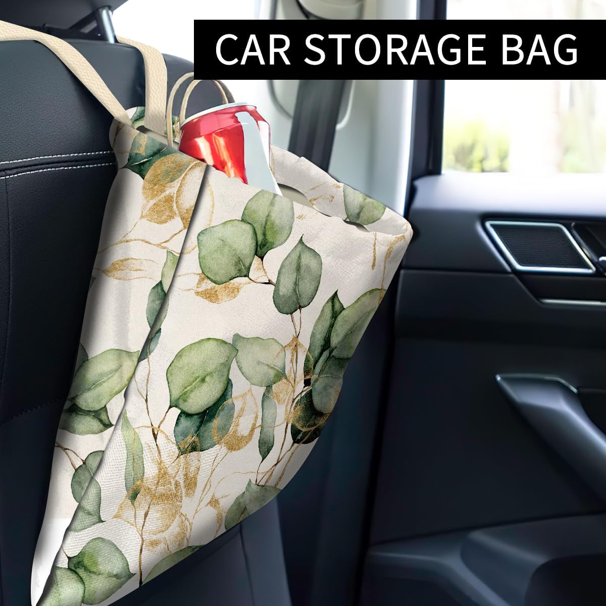 Car Trash Can, Cute Car Trash Bag, Hanging Car Organizer and Storage Bag, Trash Bin for Car Accessories, Vehicle, Travelling, Camping Watercolor Golden Leaf image 2