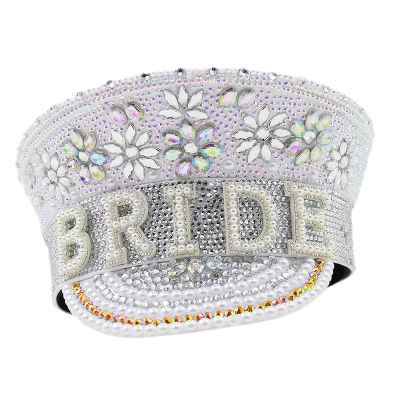 Sombrero de Novia Gemas de Imitación, Gorro Ajustable para Despedida de Soltera, Accesorio Brillante para Fiesta y Decoración de Boda, Estilo Capitán Elegante