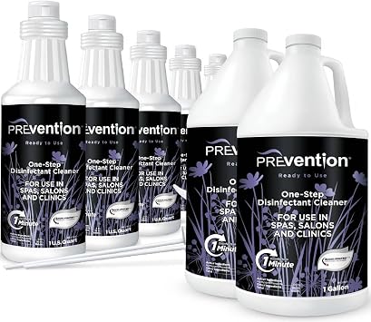 Prevention Gallon Concentrate 2 Pack & Disinfectant 32oz Spray 6 Pack Surface Disinfecting Supplies for Salons, Spas, Clinics Hospital Grade
