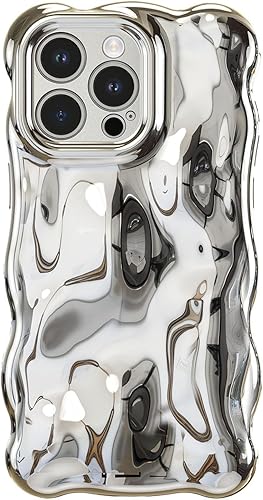 Miniatura 7 de UEEBAI Funda para iPhone 14 Pro Max de 6.7 pulgadas, bonita funda de teléfono de silicona 3D delgada de color sólido con forma de onda rizada, a