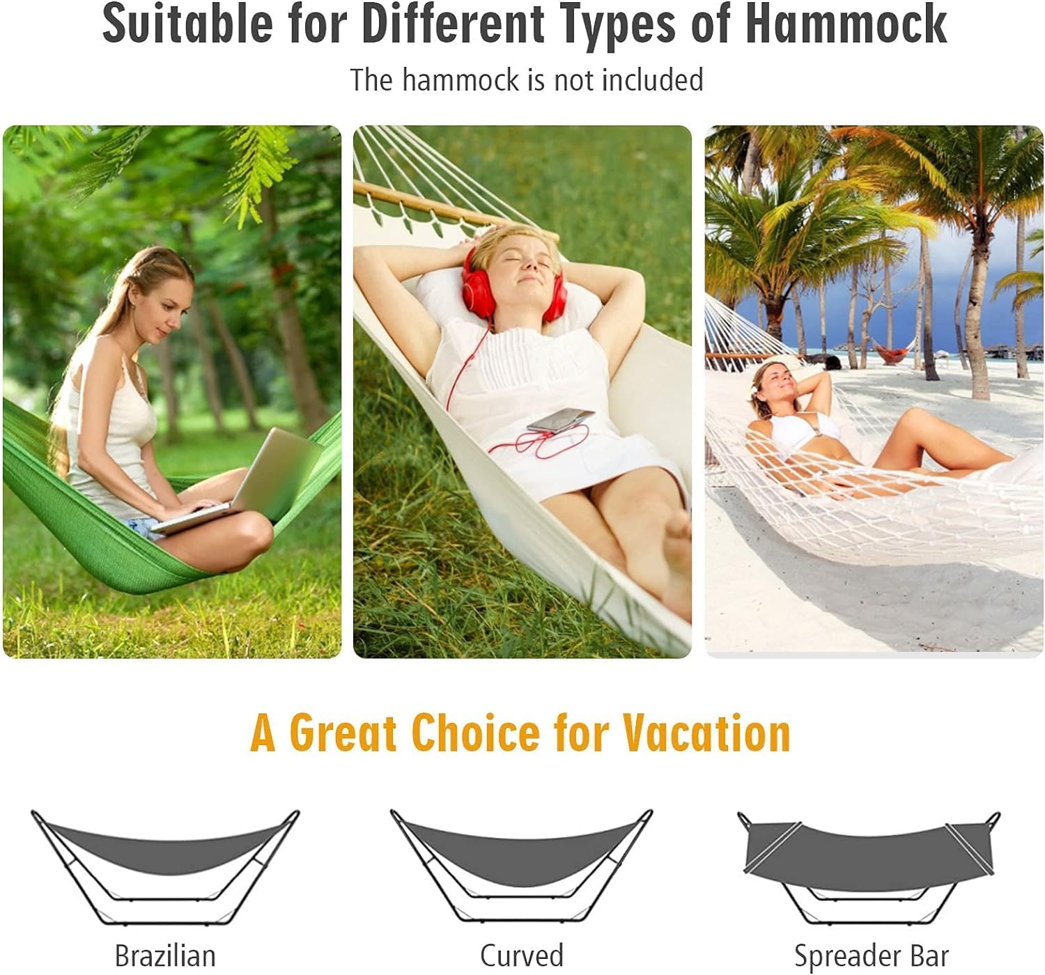 Moccha Steel Hammock Stand for 2 Person, Indoor Heavy Duty Hammock Stands with Adjustable Frame & 450 LBS Capacity, Portable Hammock Stand Only Fits 9 to 13 Ft for Outside, Yard, Patio, Garden