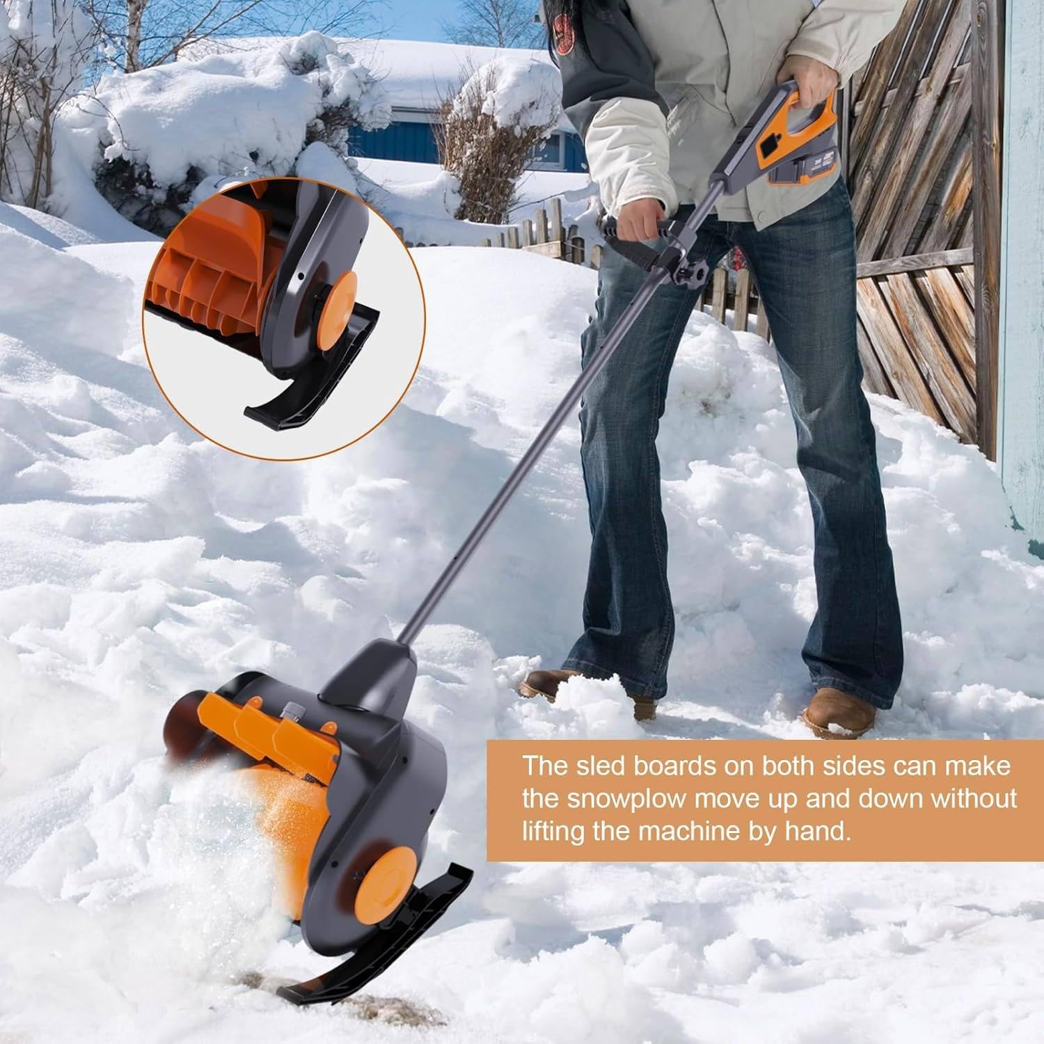 Spazzaneve Elettrico da 21 V, Pala da Neve a Batteria con 2 batterie, profondità 6'', Larghezza 16'', Distanza di Lancio 33 Piedi, 3 velocità, Display di Alimentazione a LED