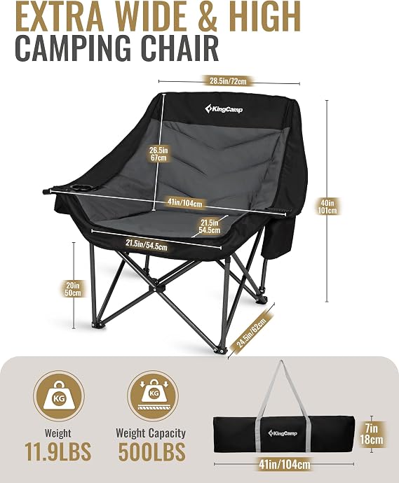 KingCamp Oversized XL Camping Chair, Heavy Duty 500lbs Folding Couch