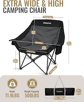 KingCamp Oversized XL Camping Chair, Heavy Duty 500lbs Folding Couch