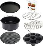 8 Inch Air Fryer Accessories Set of 10 for 3.5Qt-5.8Qt Phillips Nuwave Gowise Gourmia Ninja Dash Air Fryer, with Egg Bites Mold, Pizza Pan, Cake Barrel, Skewer Rack, Silicone Mat, Air Fryer Liners
