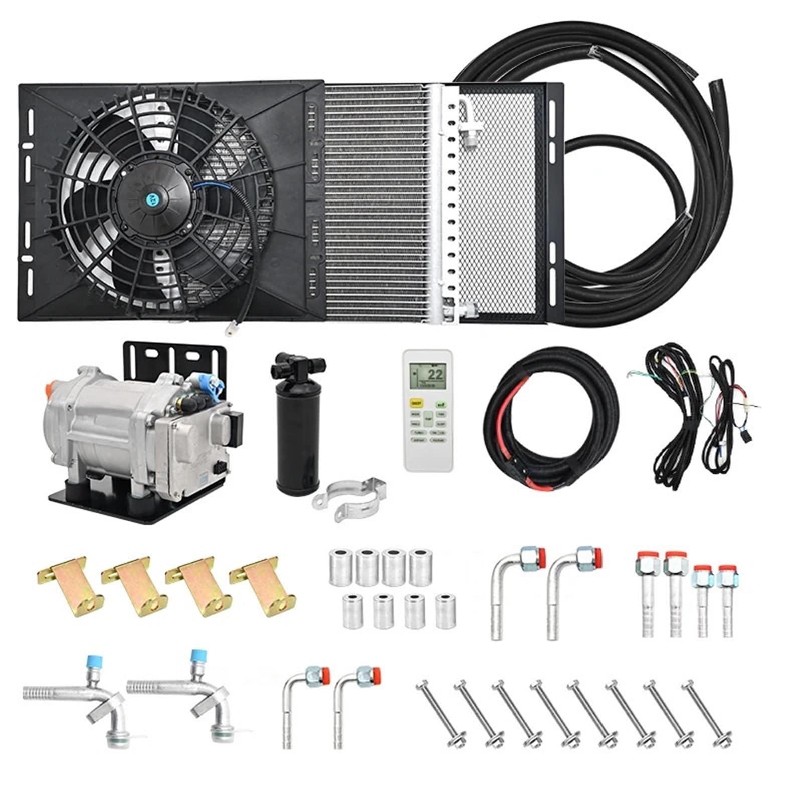 Nkurtpc Cool 24V Air Conditioning Universal Automotive Electric Air Conditioning Compressor 12V 24V For Car Van Street Rod Classic A/C Conditioner A/C Compressor