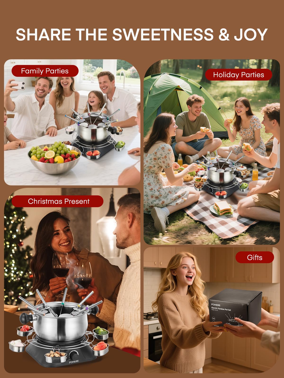 FOHERE Electric Fondue Pot - Cheese & More -8