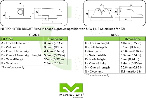 Miniatura 8 de MEPRO Hiperbrillante fijo en forma de V trasero tritio visión nocturna autoiluminada con parte delantera fotoluminiscente extra brillante y tritio