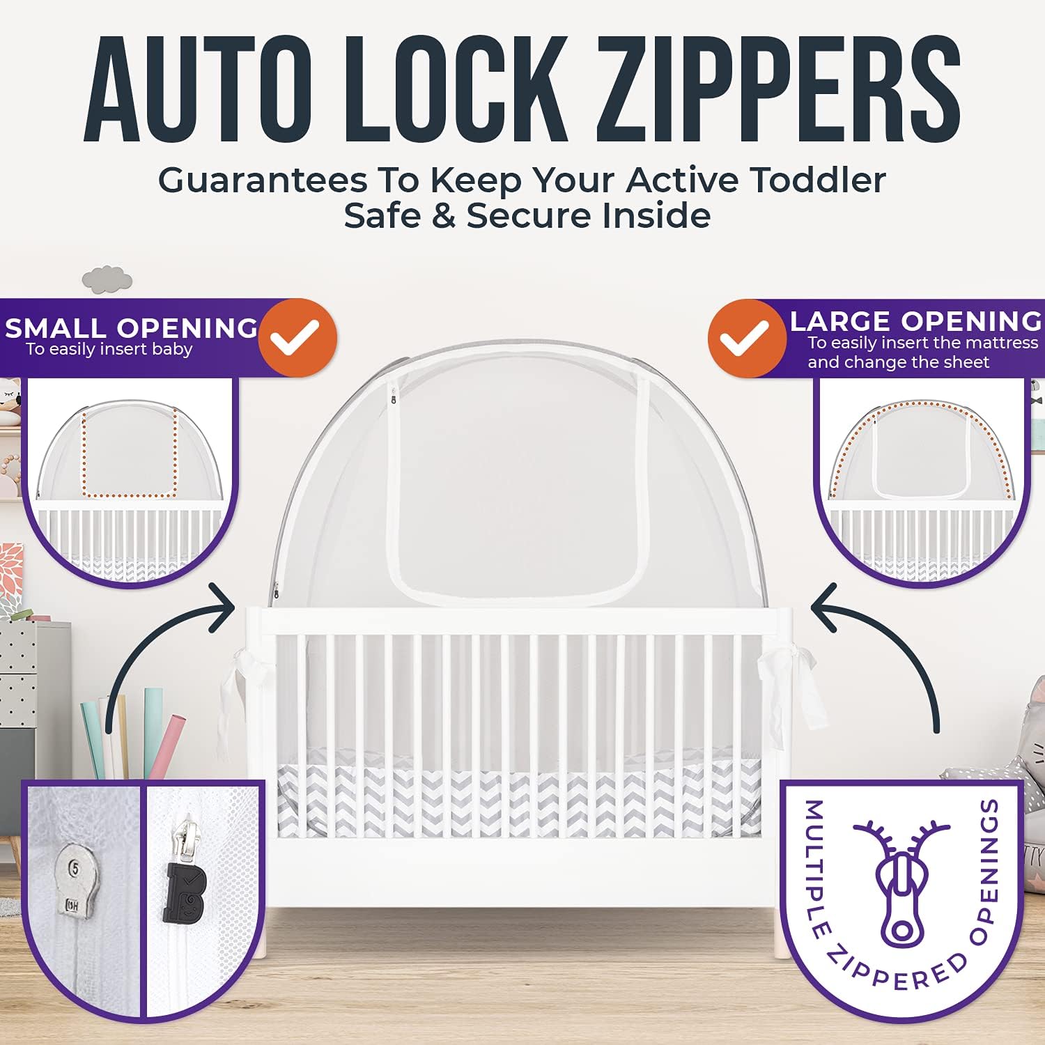 Baby Crib Tent By Pro Baby Safety | Infant Mosquito Netting Made from Fine See Through Mesh Prevent Toddlers from Climbing Out of The Crib, | Pop-Up Canopy Cover Fits Most Standard Cribs –Bronze Label : Baby