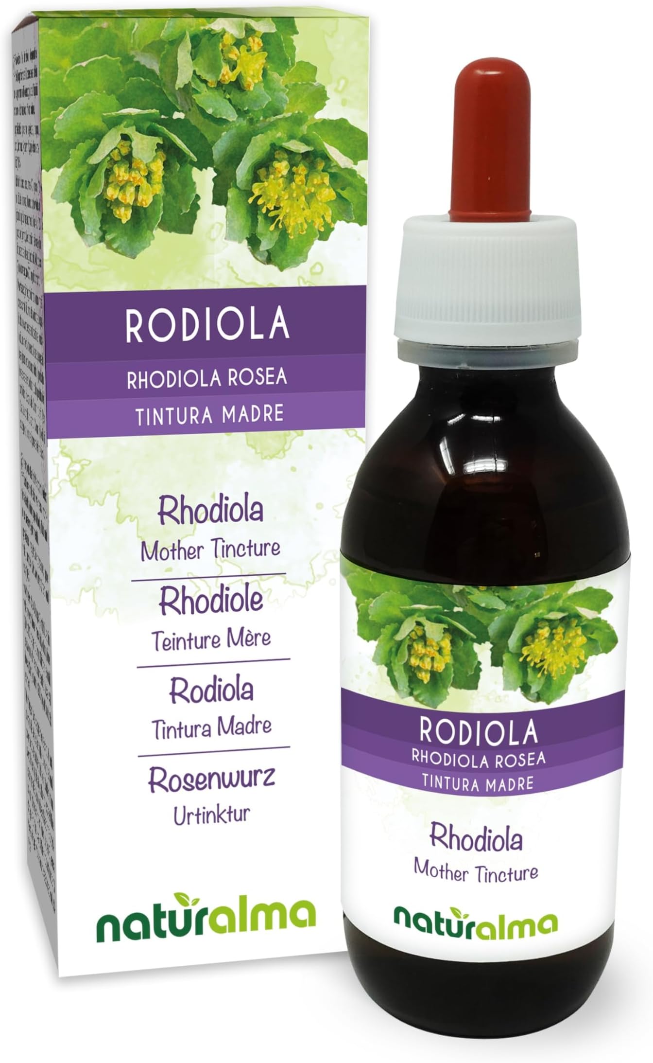Rhodiola (Rhodiola rosea o Sedum roseum) Roots Alcohol-Free Mother Tincture Naturalma - Liquid Extract Drops 120 ml - Food Supplement - Vegan