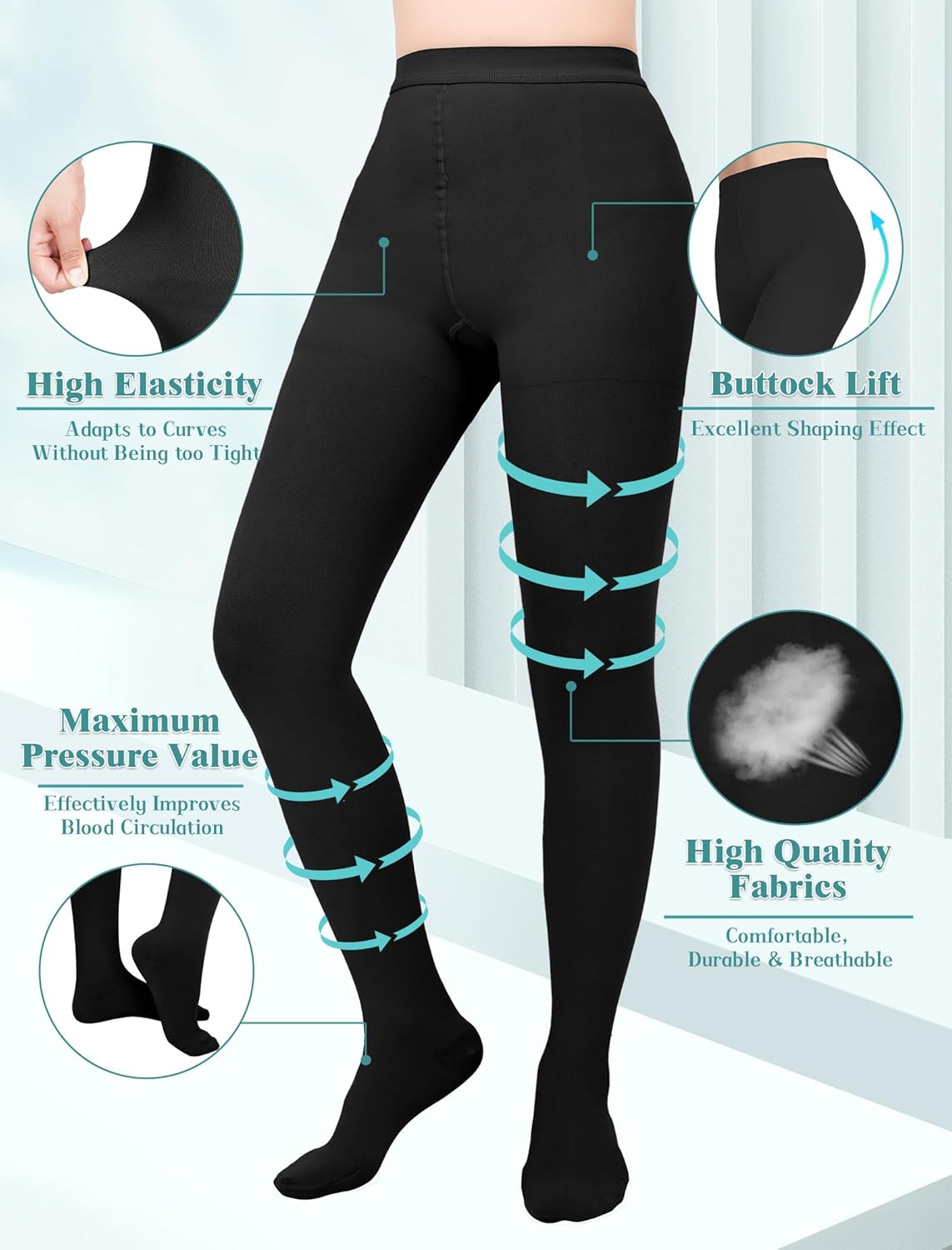 Medical Compression Stockings for Women 20-30mmhg, Reinforced Support Comfortable Compression Hose Pantyhose, Compression Tights Socks Women - Image 7