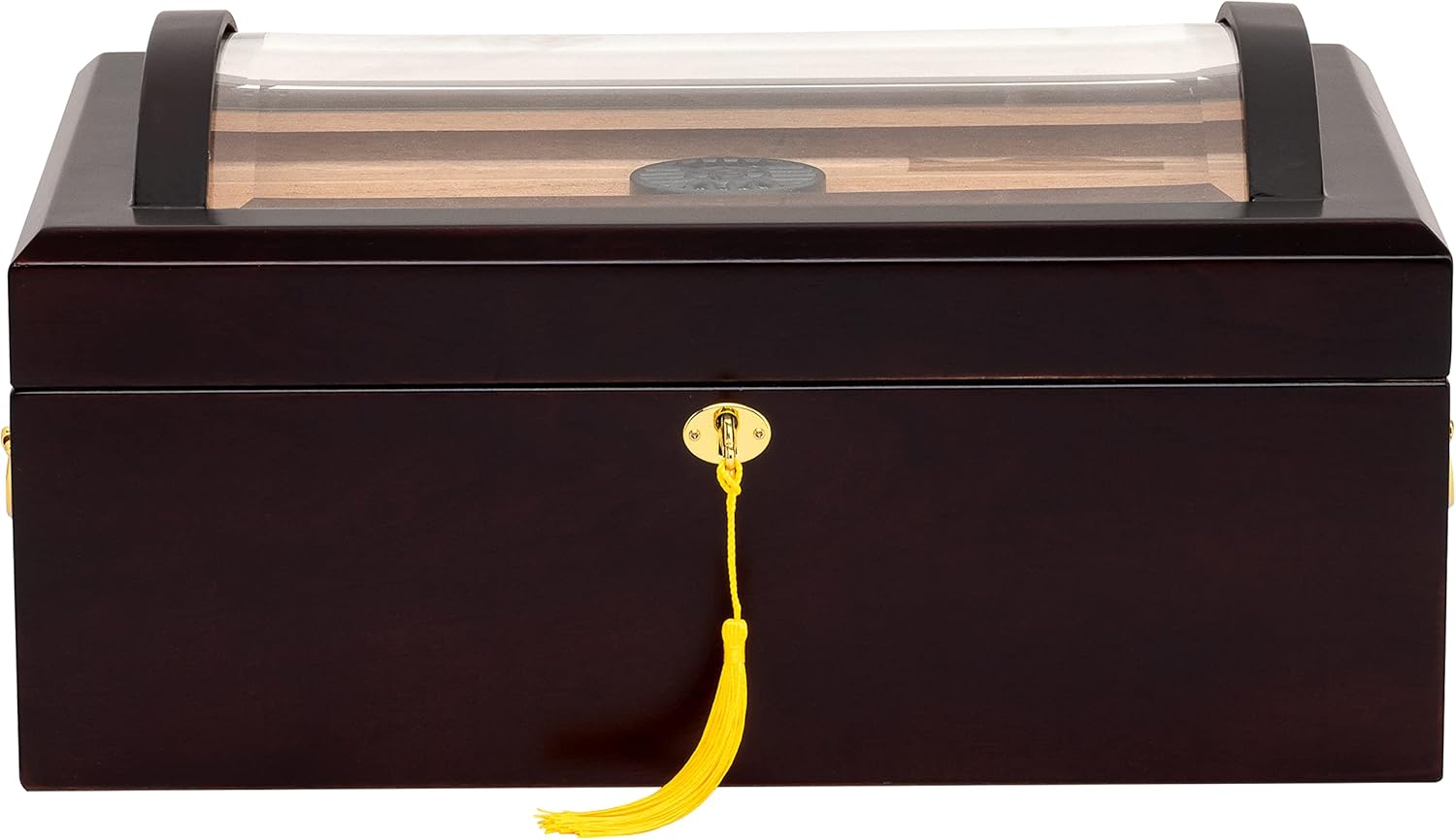 The IL Duomo Cigar Humidor, Hold Up to 150 Cigars, Tempered Beveled Glass Dome Top, Glass Hygrometer with Brass Frame, Spanish Cedar Tray with Divider