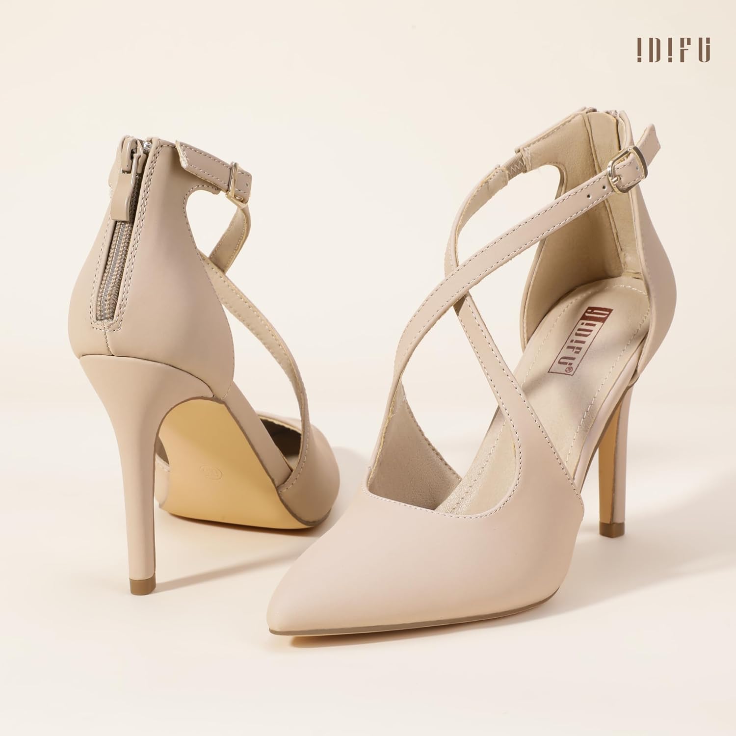 IDIFU IN4 Women's Pumps Closed Toe Stiletto Heels Strappy Wedding Bridal Office Homecoming Work Prom Dress Shoes Bride Comfortable Dressy Formal Pointed Toe Zip - Image 4
