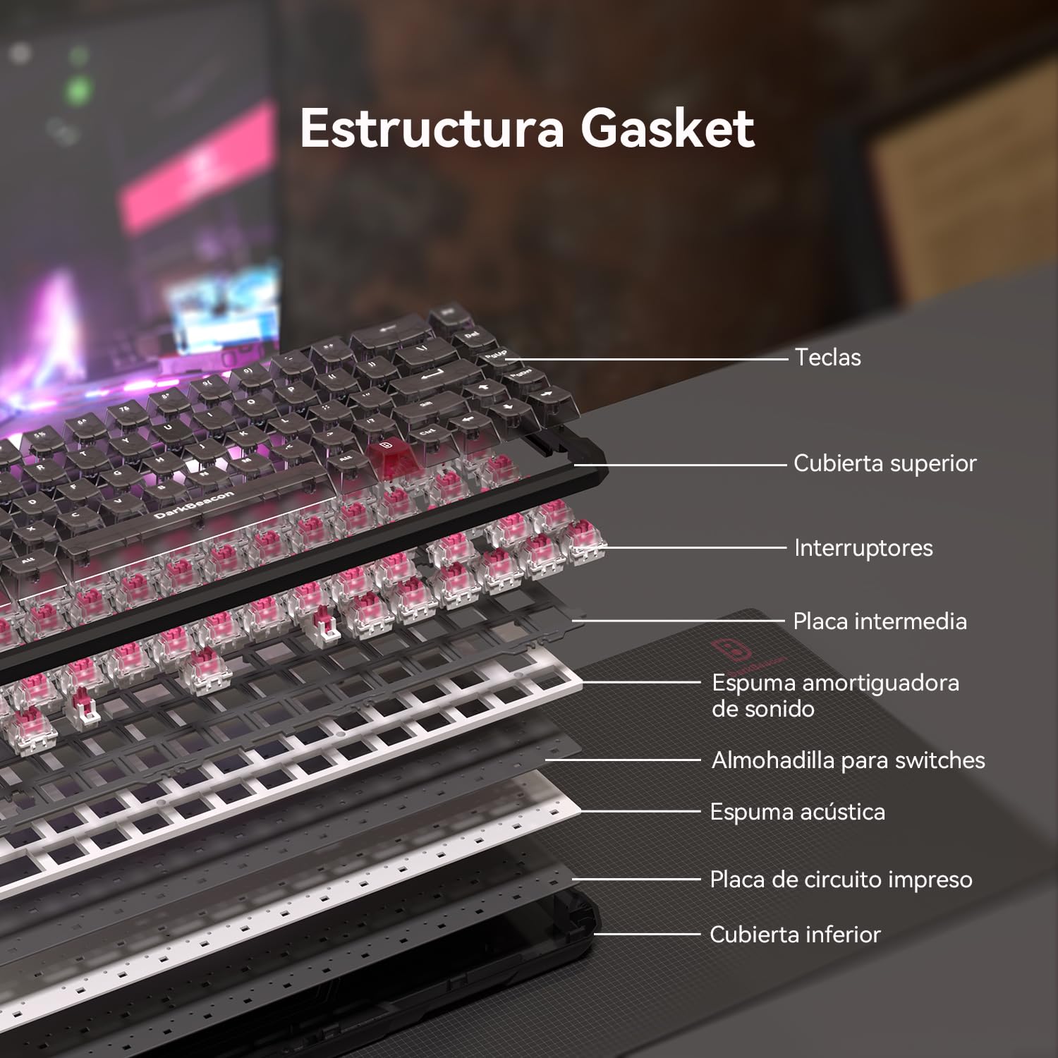 DarkBeacon Flux68 HE 8000Hz Teclado Gaming, 0,01 mm Rapid Trigger, Software con IA, Interruptores Magnéticos, Activación Ajustable, SOCD/DKS, Hot-Swap, RGB Teclado Magnético 65% con Cable, para PC/Mac