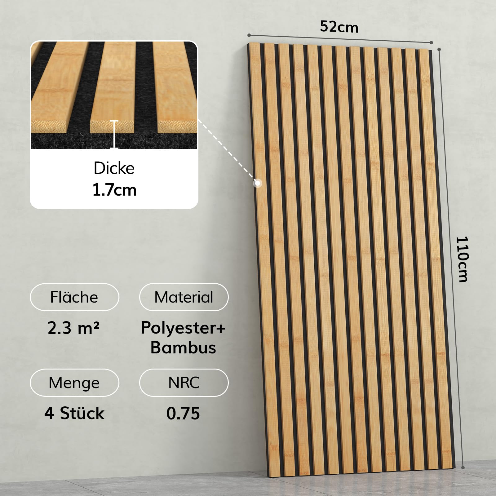 TONOR Bambus Akustikpaneele selbstklebend, 4 Stck 110 x 52 x 1,7 cm  Wandverkleidung 3D Wandpaneele als Schallschutzplatten, Moderne  Lamellenwand fr Wohnzimmer, Kche, wandpolster und schallschutz :  Amazon.de: Musikinstrumente & DJ-Equipment