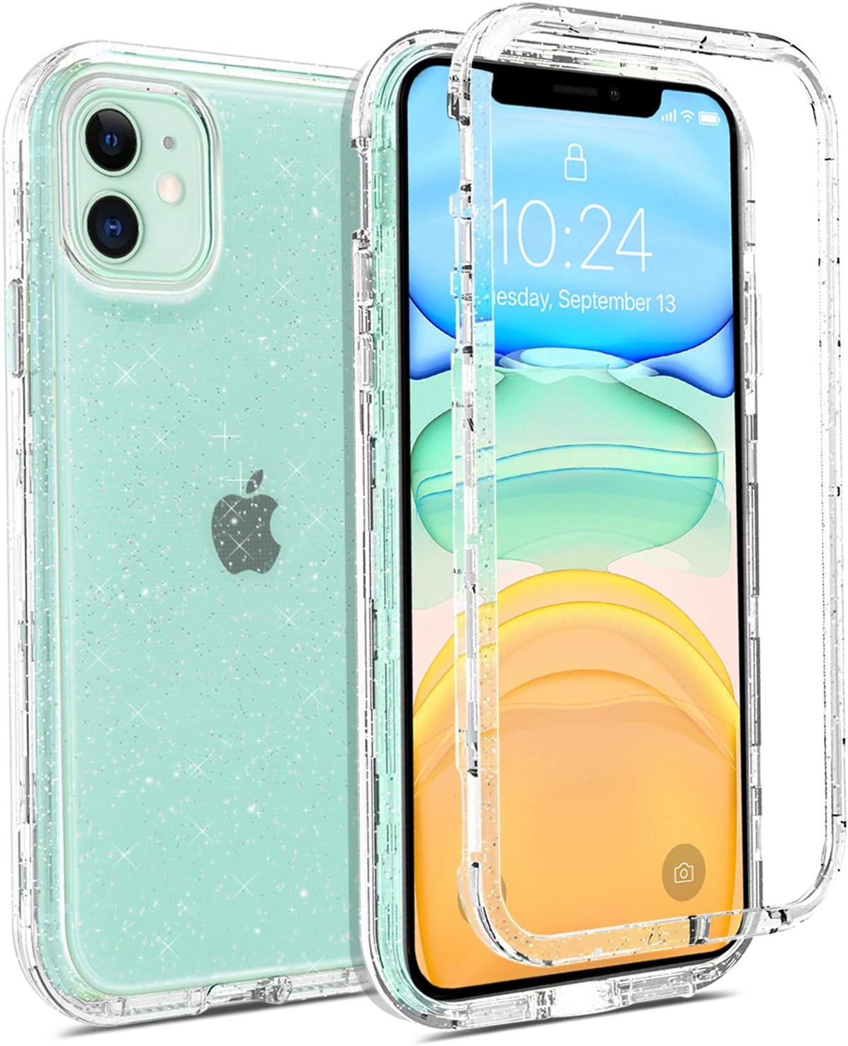 Coolwee Crystal Glitter Full Protective Case for iPhone 11 Heavy Duty Hybrid 3 in 1 Rugged Shockproof Women Girls Transparent for Apple iPhone 11 6.1 inch Shiny Clear Bling Sparkle