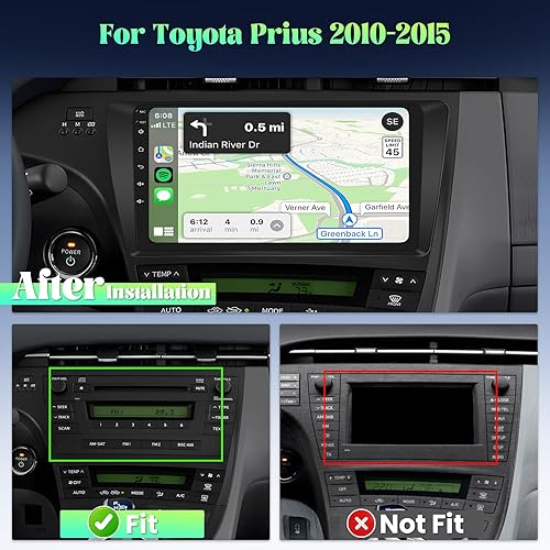 Miniatura 2 de Roinvou Estéreo Android CarPlay 2+32G para radio Toyota Prius 2010-2015, pantalla táctil de 9 pulgadas, navegación GPS en el salpicadero con CarPlay