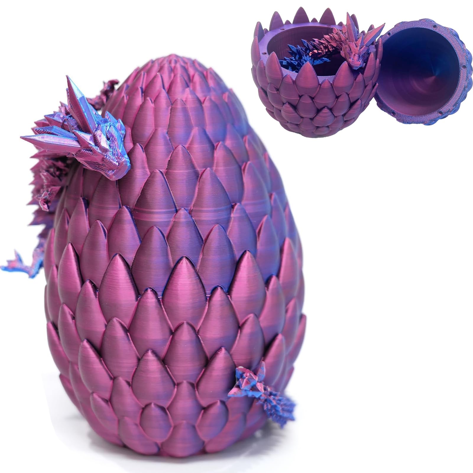 ZZXIAOJIE 3D Printed Dragon Egg Fidget Toys Mystery Crystal 3D Printed Animals Articulated Dragon Easter Eggs Gifts Home Desk Decor (Purple.B)