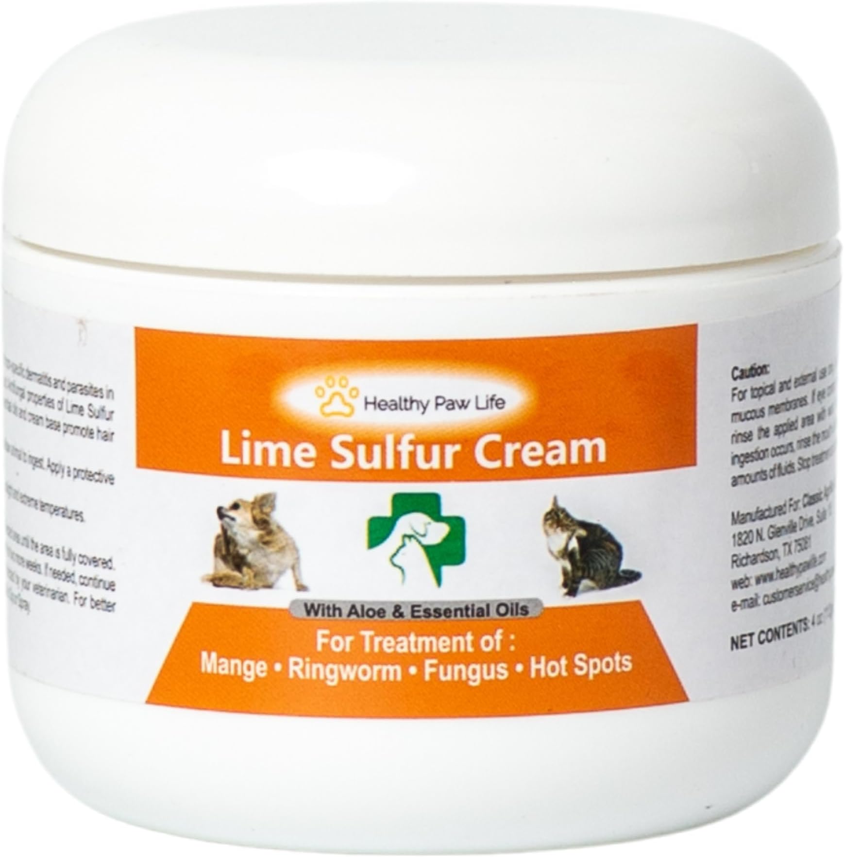 Lime Sulfur Pet Skin Cream (4 oz) - Pet Care for Itchy and Dry Skin - Safe Solution for Dog, Cat, Puppy, Kitten, Horse