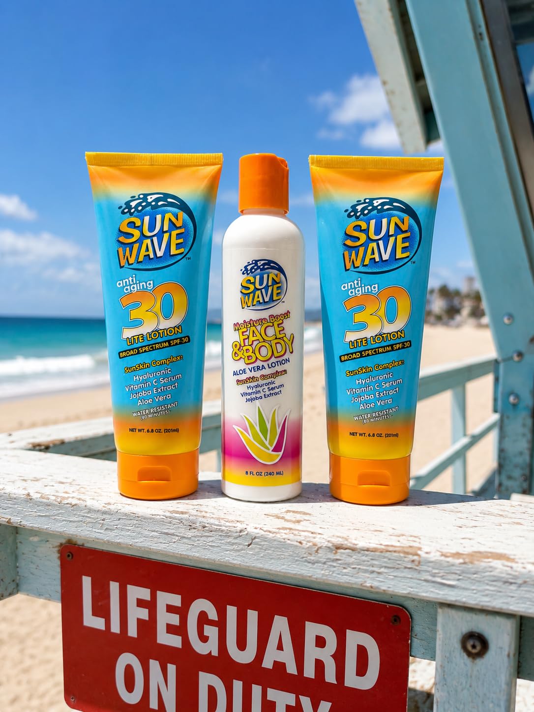 Sun wave Face & Body Aloe Lotion | Moisturizing After-Sun Care | Soothing Aloe Vera Gel Lotion | Hydrating & Cooling | Made in USA | 8 oz