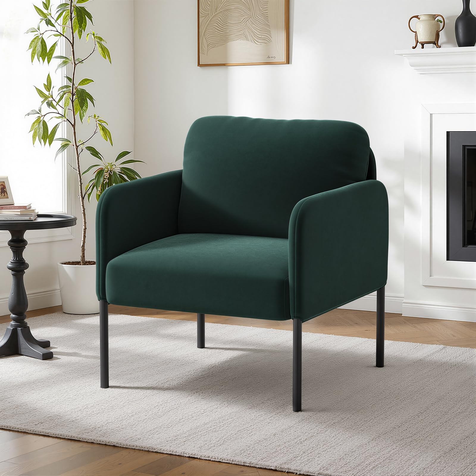 COLAMY Gepolsterter Ohrensessel 2er Set aus Samt – Moderner Lounge-Sessel mit weicher Rückenlehne, Komfortabler Sessel für Wohnzimmer, Schlafzimmer, Apartment & Leseecke, Grün