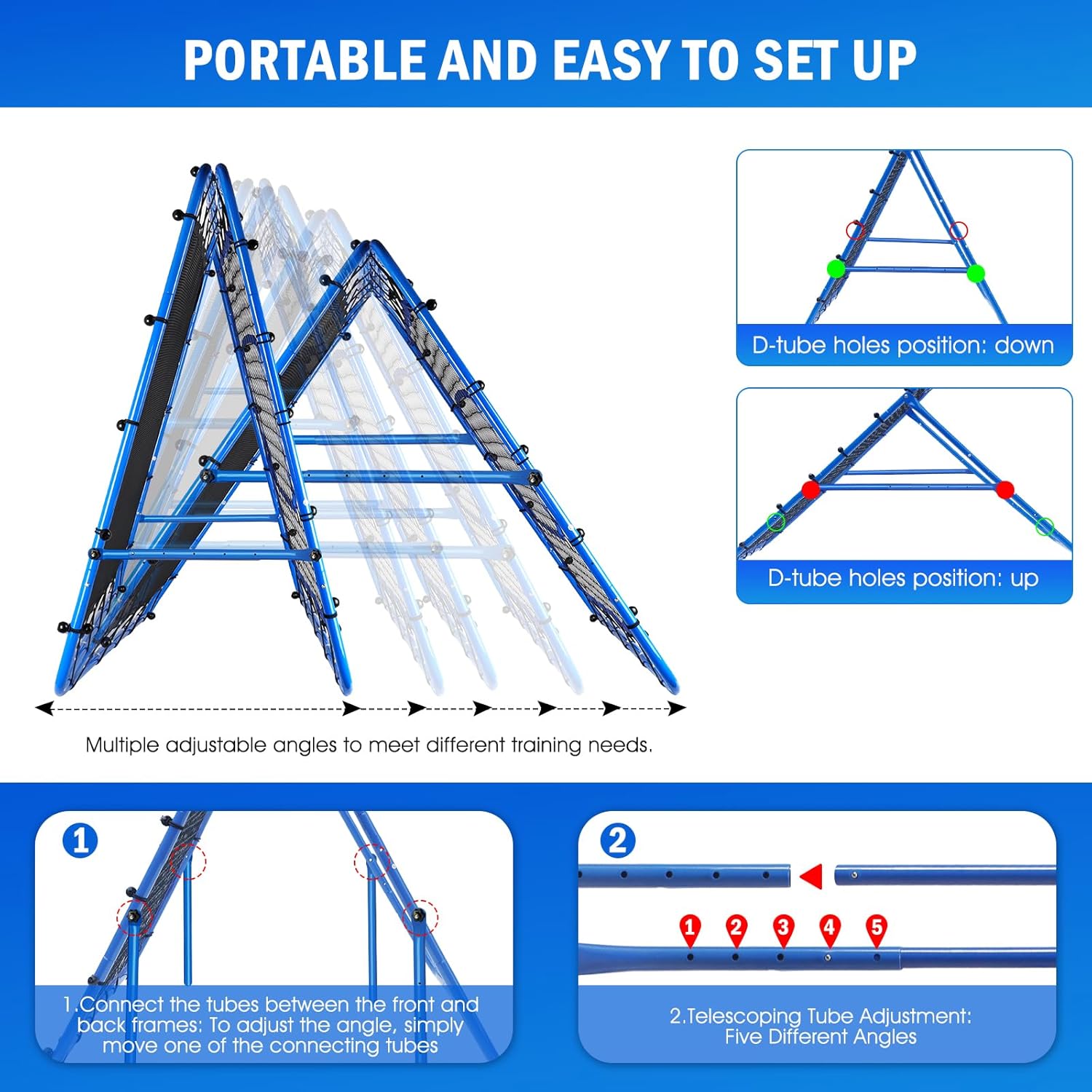 Soccer Baseball Volleyball Rebounder Net, Quick-Switch Angle Dual-Sided/Dual/Three Mode Goal Net Multi-Sport Pitchback Rebound for Control, Passing Practice, Easy Setup Bounce Back Training Gifts