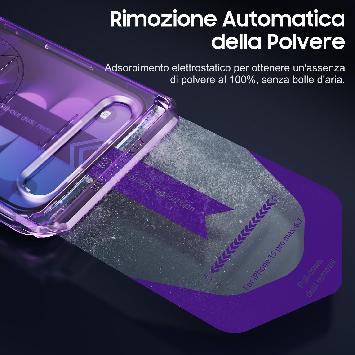 UniqueMe 2024 Nuova Versione 2 Pack Privacy Pellicola Protettiva per iPhone 15 Pro Max, Anti Spia Pellicola Vetro Temperato, Rimozione Automatica Della Polvere, 9D Copertura, Allineamento Automatico