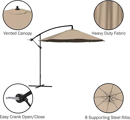 Miniatura 4 de 10 Ft Offset Cantilever Patio Umbrella - Fade-Resistant Shade Umbrella Outdoor Patio Canopy with Cross Base for Garden, Lawn, Deck, Yard or Pool by